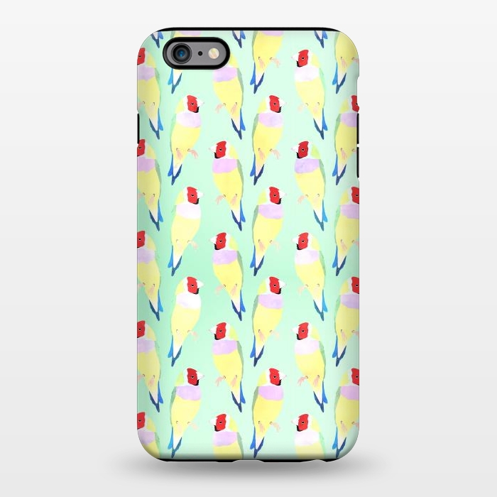 iPhone 6/6s plus StrongFit Cute Watercolor rainbow finch bird Mint Pattern by InovArts