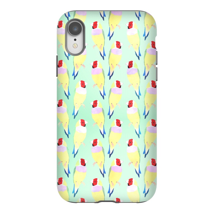 iPhone Xr StrongFit Cute Watercolor rainbow finch bird Mint Pattern by InovArts