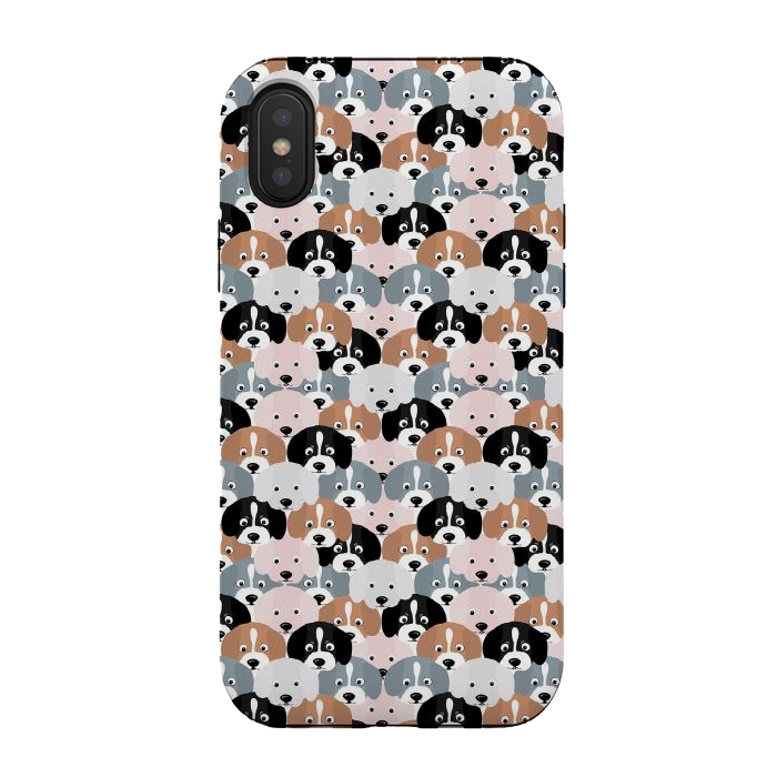 iPhone Xs / X StrongFit Cute Black Brown Pink Grey Puppy Dogs Illustration by InovArts