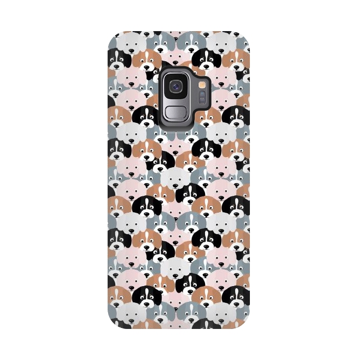 Galaxy S9 StrongFit Cute Black Brown Pink Grey Puppy Dogs Illustration by InovArts