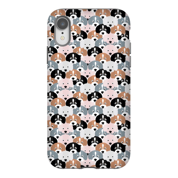 iPhone Xr StrongFit Cute Black Brown Pink Grey Puppy Dogs Illustration by InovArts