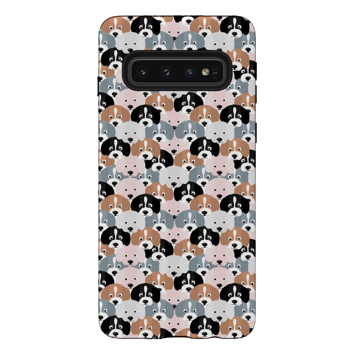 Galaxy S10 StrongFit Cute Black Brown Pink Grey Puppy Dogs Illustration by InovArts