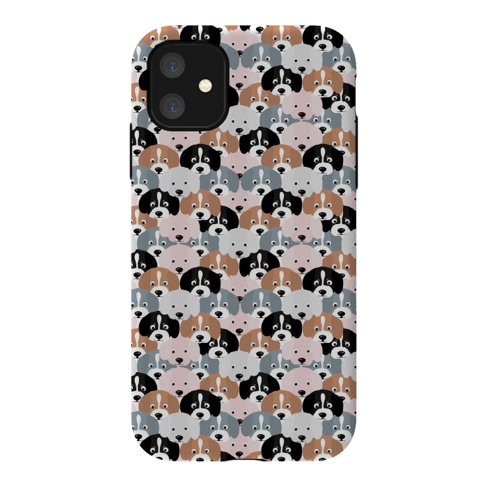 iPhone 11 StrongFit Cute Black Brown Pink Grey Puppy Dogs Illustration by InovArts
