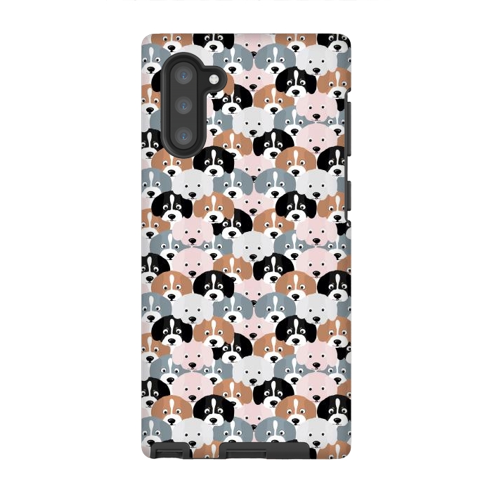 Galaxy Note 10 StrongFit Cute Black Brown Pink Grey Puppy Dogs Illustration by InovArts