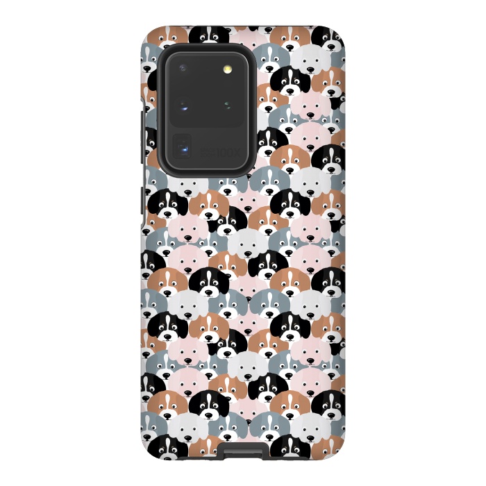 Galaxy S20 Ultra StrongFit Cute Black Brown Pink Grey Puppy Dogs Illustration by InovArts