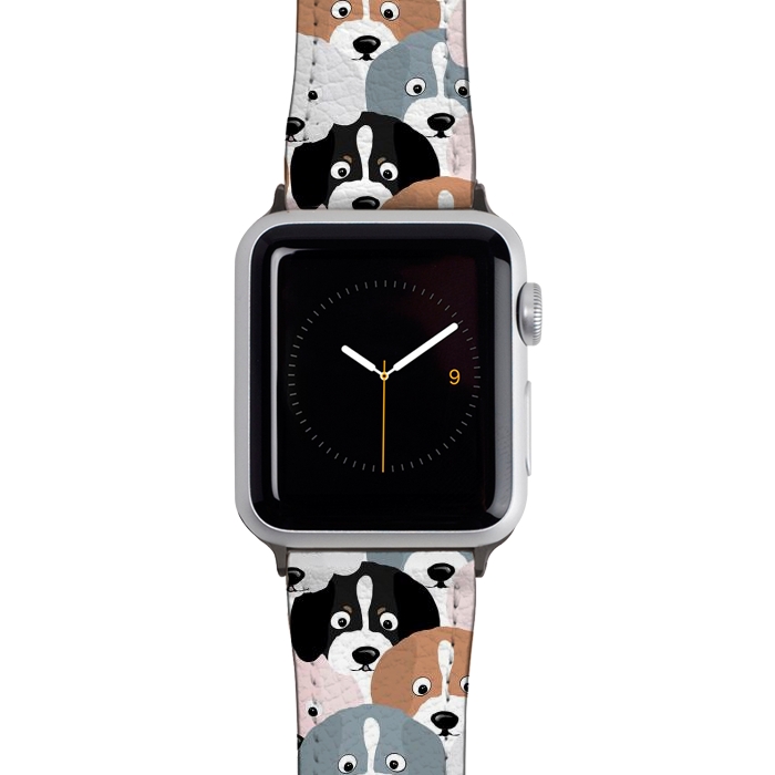 Watch 38mm / 40mm Strap PU leather Cute Black Brown Pink Grey Puppy Dogs Illustration by InovArts