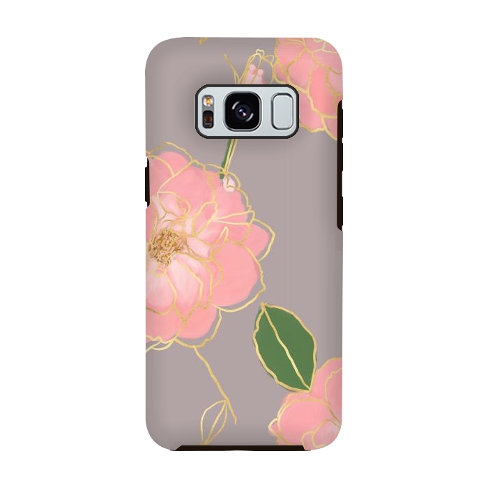 Galaxy S8 StrongFit Elegant Pink & Gold Watercolor Roses Gray Design by InovArts
