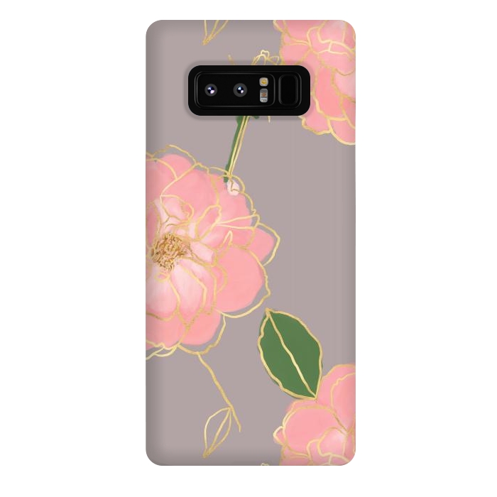 Galaxy Note 8 StrongFit Elegant Pink & Gold Watercolor Roses Gray Design by InovArts