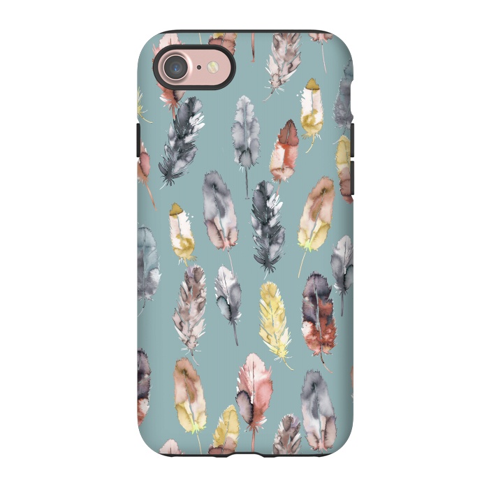 iPhone 7 StrongFit Boho Feathers Watercolor Yellow by Ninola Design