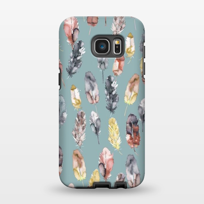 Galaxy S7 EDGE StrongFit Boho Feathers Watercolor Yellow by Ninola Design