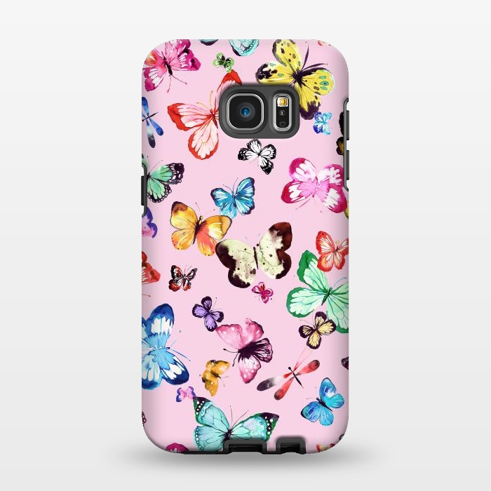 Galaxy S7 EDGE StrongFit Watercolor Pink Butterflies by Ninola Design