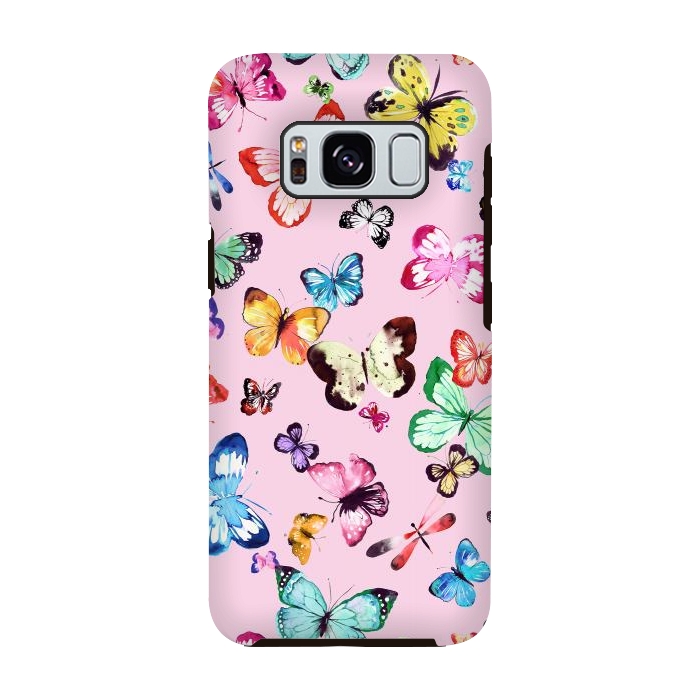 Galaxy S8 StrongFit Watercolor Pink Butterflies by Ninola Design