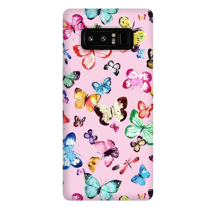 Galaxy Note 8 StrongFit Watercolor Pink Butterflies by Ninola Design