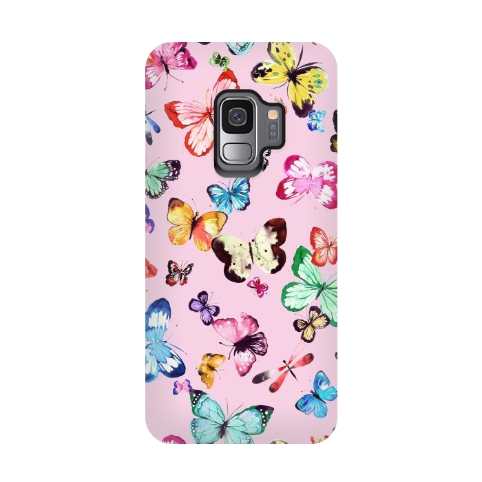 Galaxy S9 StrongFit Watercolor Pink Butterflies by Ninola Design