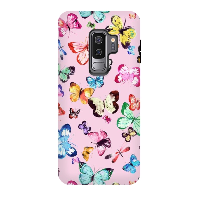 Galaxy S9 plus StrongFit Watercolor Pink Butterflies by Ninola Design