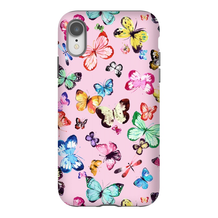 iPhone Xr StrongFit Watercolor Pink Butterflies by Ninola Design
