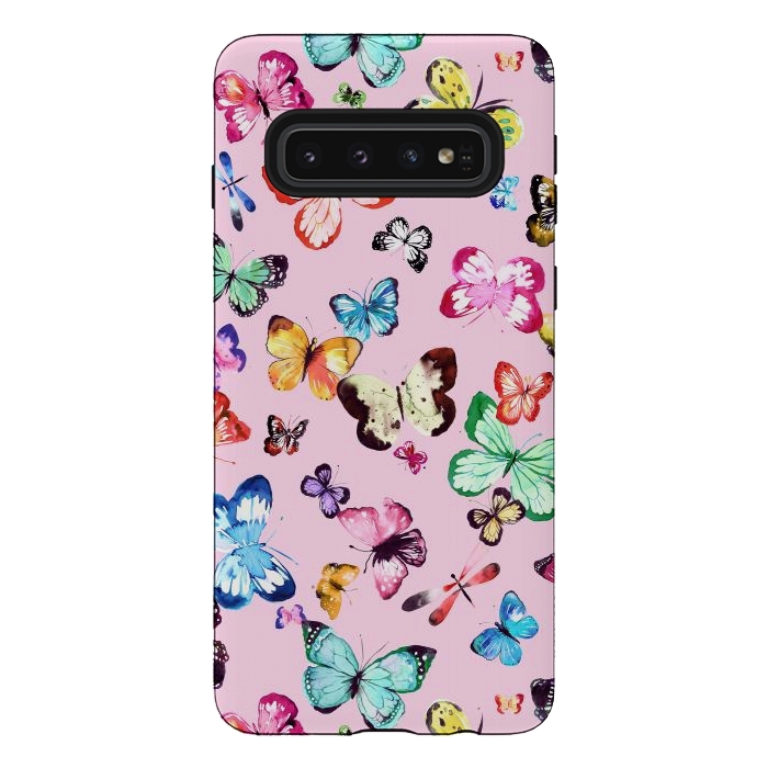 Galaxy S10 StrongFit Watercolor Pink Butterflies by Ninola Design