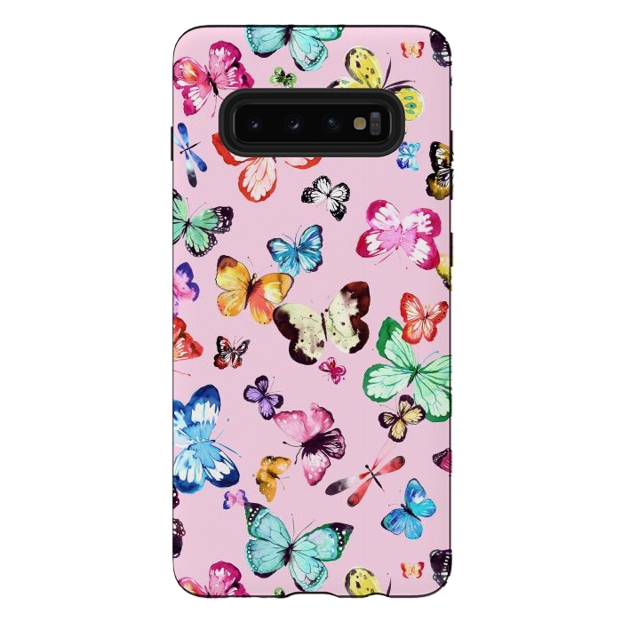 Galaxy S10 plus StrongFit Watercolor Pink Butterflies by Ninola Design
