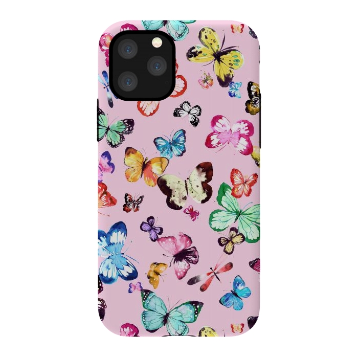 iPhone 11 Pro StrongFit Watercolor Pink Butterflies by Ninola Design