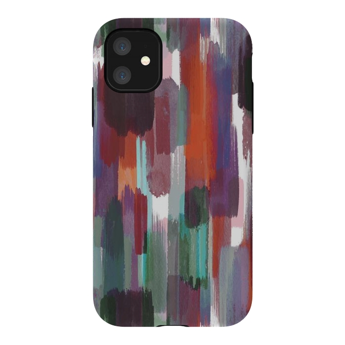 iPhone 11 StrongFit Artistic Brushstrokes Orange Green by Ninola Design