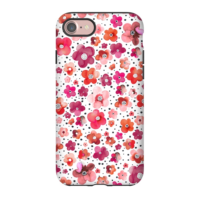 iPhone 7 StrongFit Beautiful Naive Coral Flowers Dots by Ninola Design