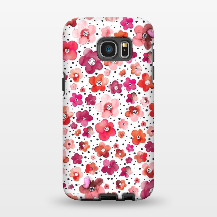 Galaxy S7 EDGE StrongFit Beautiful Naive Coral Flowers Dots by Ninola Design