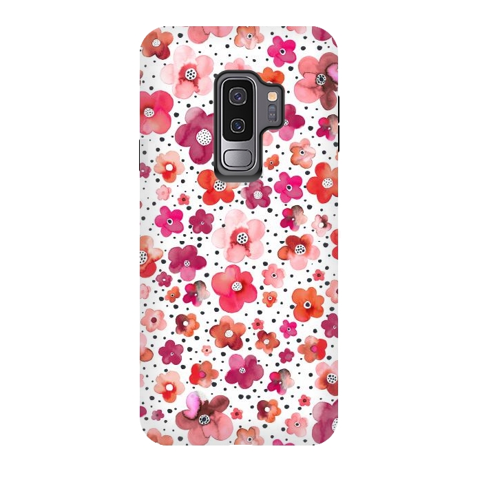 Galaxy S9 plus StrongFit Beautiful Naive Coral Flowers Dots by Ninola Design