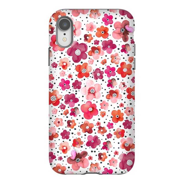 iPhone Xr StrongFit Beautiful Naive Coral Flowers Dots by Ninola Design