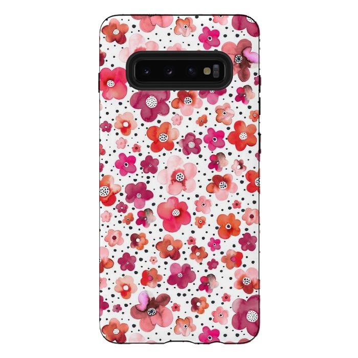Galaxy S10 plus StrongFit Beautiful Naive Coral Flowers Dots by Ninola Design