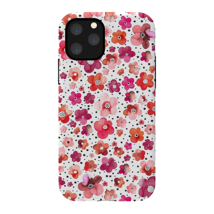 iPhone 11 Pro StrongFit Beautiful Naive Coral Flowers Dots by Ninola Design