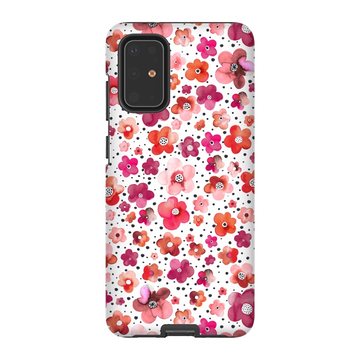 Galaxy S20 Plus StrongFit Beautiful Naive Coral Flowers Dots by Ninola Design