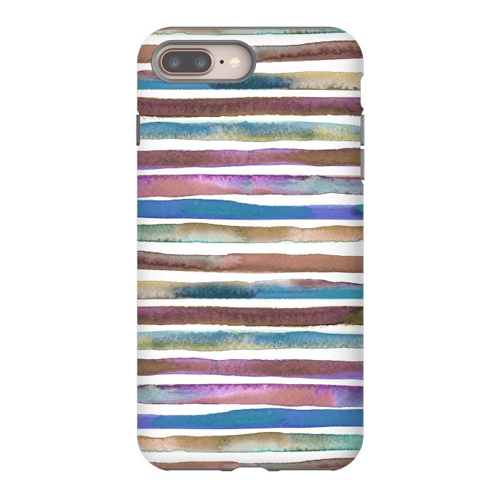 iPhone 7 plus StrongFit Geometric Watercolor Lines and Stripes Purple Gold by Ninola Design