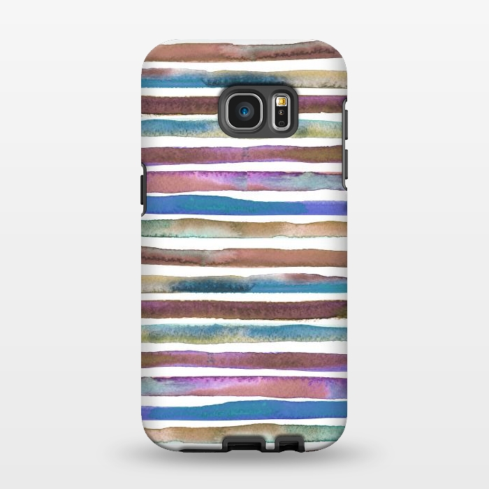 Galaxy S7 EDGE StrongFit Geometric Watercolor Lines and Stripes Purple Gold by Ninola Design