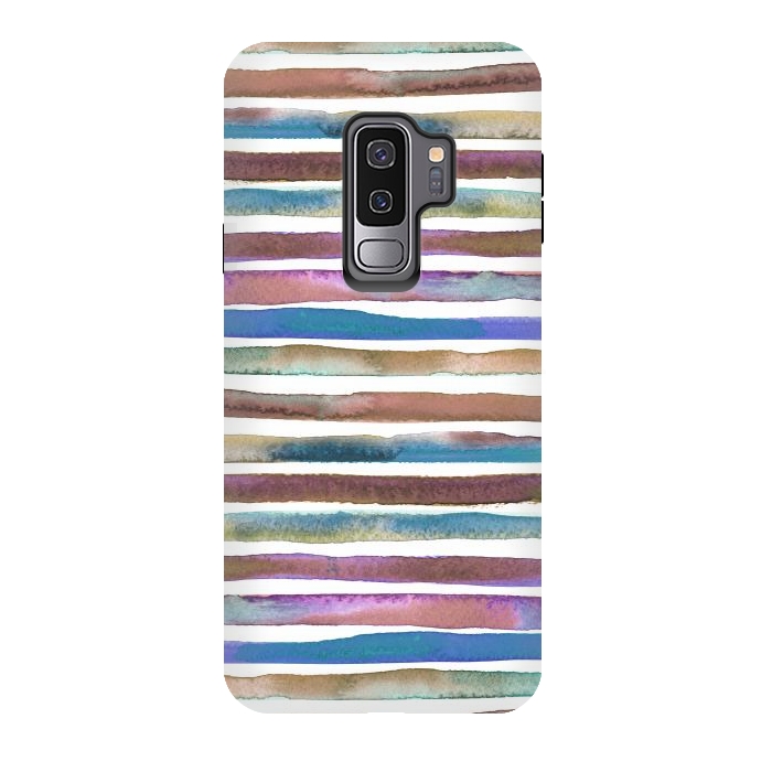 Galaxy S9 plus StrongFit Geometric Watercolor Lines and Stripes Purple Gold by Ninola Design