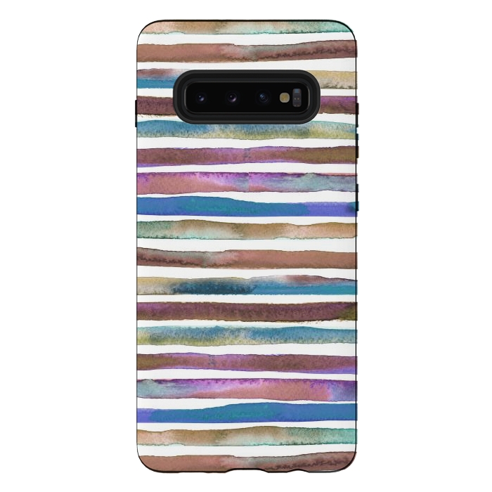 Galaxy S10 plus StrongFit Geometric Watercolor Lines and Stripes Purple Gold by Ninola Design