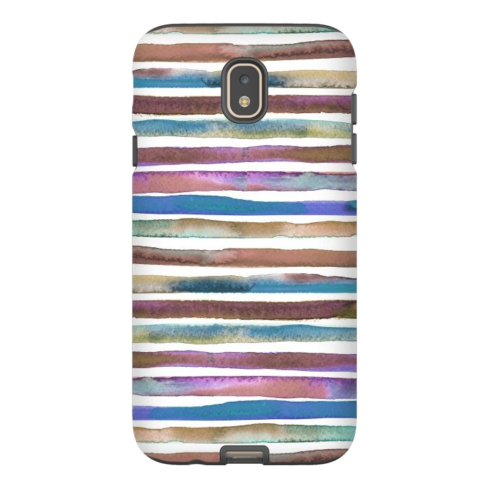 Galaxy J7 StrongFit Geometric Watercolor Lines and Stripes Purple Gold by Ninola Design
