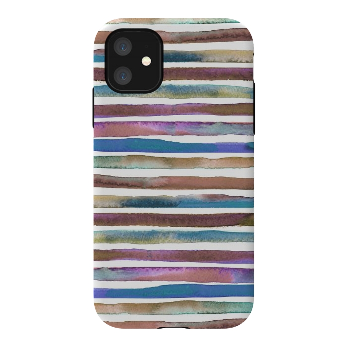 iPhone 11 StrongFit Geometric Watercolor Lines and Stripes Purple Gold by Ninola Design