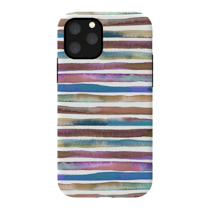 iPhone 11 Pro StrongFit Geometric Watercolor Lines and Stripes Purple Gold by Ninola Design