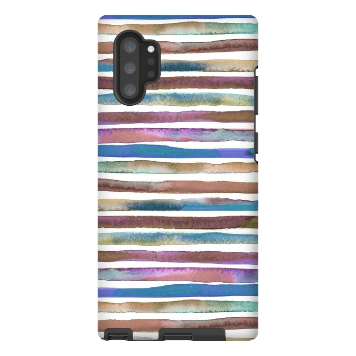 Galaxy Note 10 plus StrongFit Geometric Watercolor Lines and Stripes Purple Gold by Ninola Design
