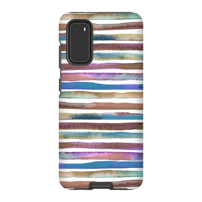 Galaxy S20 StrongFit Geometric Watercolor Lines and Stripes Purple Gold by Ninola Design