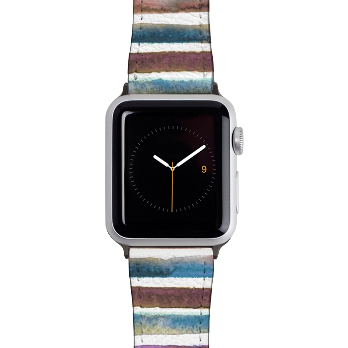 Watch 42mm / 44mm Strap PU leather Geometric Watercolor Lines and Stripes Purple Gold by Ninola Design