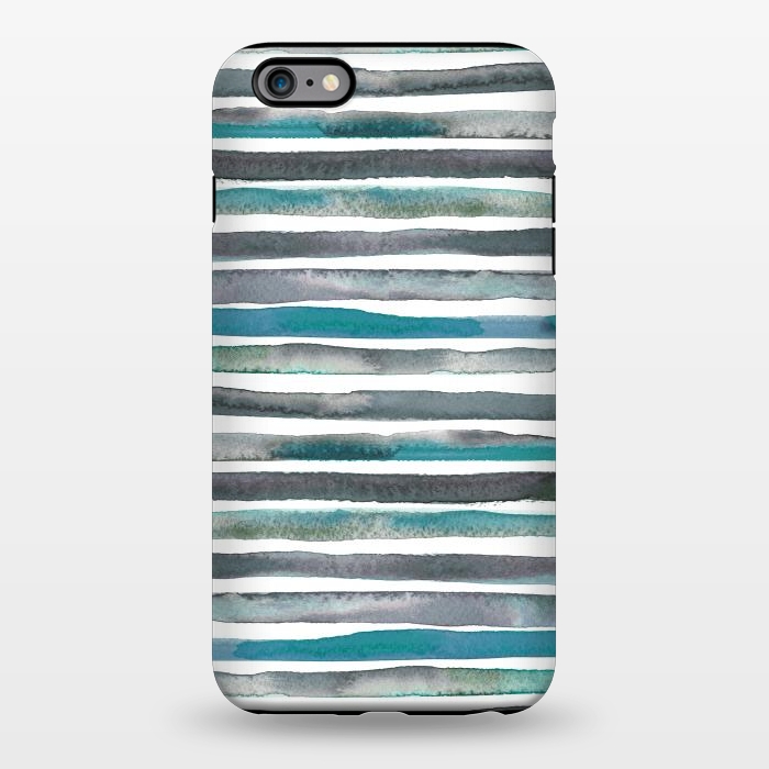 iPhone 6/6s plus StrongFit Watercolor Stripes and Lines Blue Aqua by Ninola Design