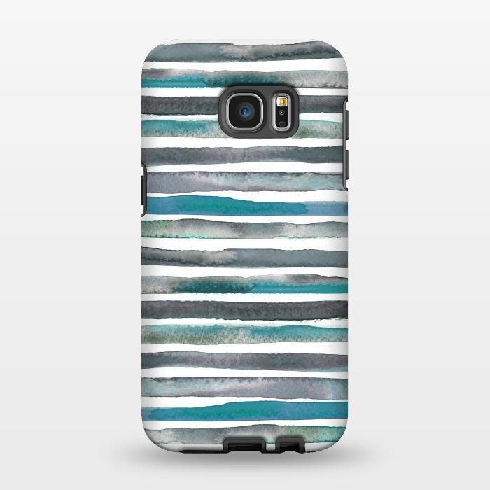 Galaxy S7 EDGE StrongFit Watercolor Stripes and Lines Blue Aqua by Ninola Design