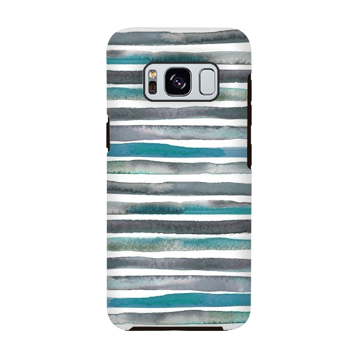 Galaxy S8 StrongFit Watercolor Stripes and Lines Blue Aqua by Ninola Design