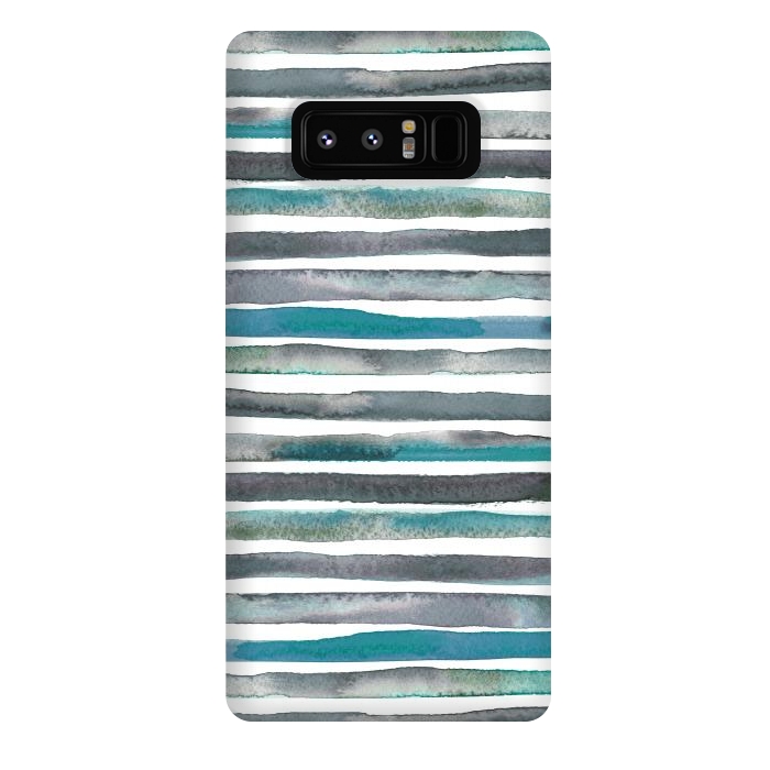 Galaxy Note 8 StrongFit Watercolor Stripes and Lines Blue Aqua by Ninola Design