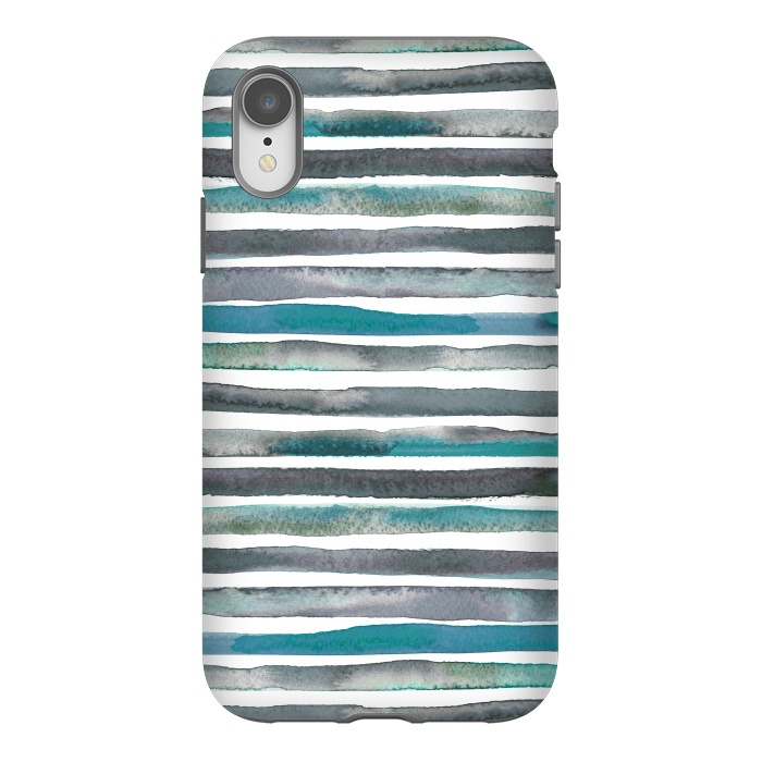 iPhone Xr StrongFit Watercolor Stripes and Lines Blue Aqua by Ninola Design
