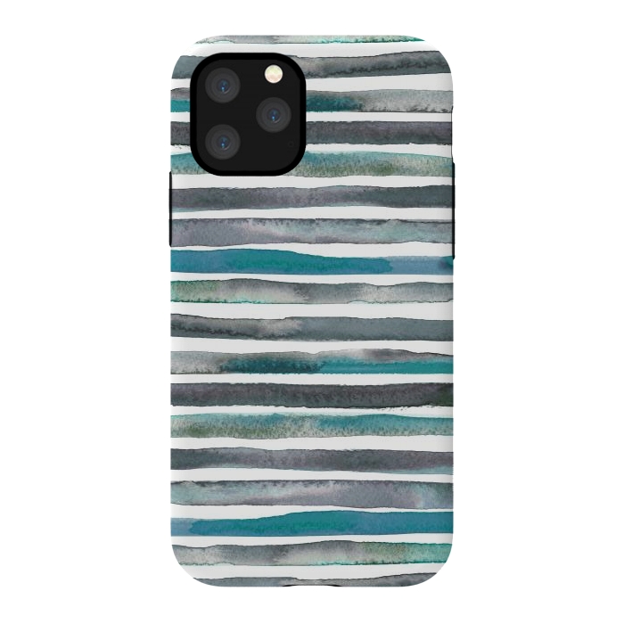iPhone 11 Pro StrongFit Watercolor Stripes and Lines Blue Aqua by Ninola Design