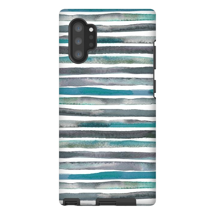 Galaxy Note 10 plus StrongFit Watercolor Stripes and Lines Blue Aqua by Ninola Design