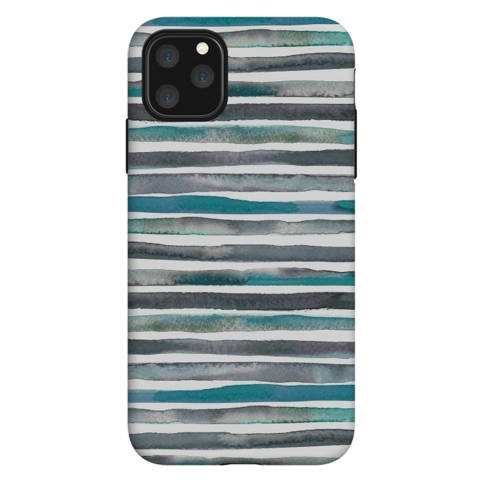 iPhone 11 Pro Max StrongFit Watercolor Stripes and Lines Blue Aqua by Ninola Design