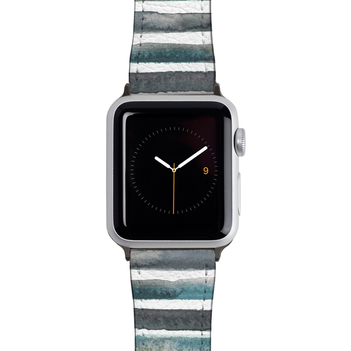 Watch 38mm / 40mm Strap PU leather Watercolor Stripes and Lines Blue Aqua by Ninola Design